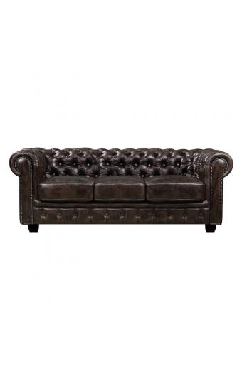 CHESTERFIELD Birmingham Καναπές 3Θέσιος Σαλονιού Καθιστικού,Δέρμα Απόχρωση Καφέ - 201x92x74cm