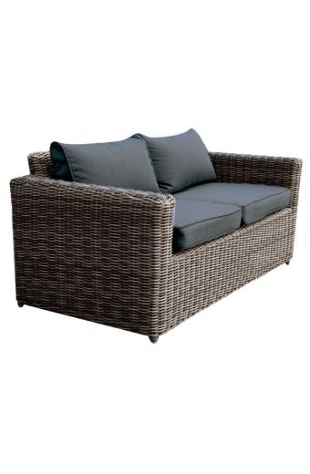 ARIZONA 2Θέσιος Καναπές Κήπου ALU, 4mm Half-Round Wicker Grey Brown, Μαξιλάρια Ανθρακί - 138x77x73cm