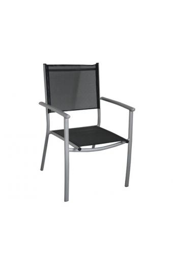 PLAZA Πολυθρόνα Dining Αλουμίν.Silver/Textilene Μαύρο - 63x58x88cm