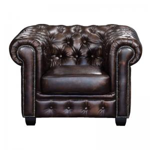 CHESTERFIELD Birmingham Πολυθρόνα Σαλονιού Καθιστικού,Δέρμα Απόχρωση Καφέ - 103x92x72cm