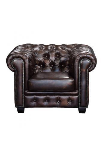 CHESTERFIELD Birmingham Πολυθρόνα Σαλονιού Καθιστικού,Δέρμα Απόχρωση Καφέ - 103x92x72cm