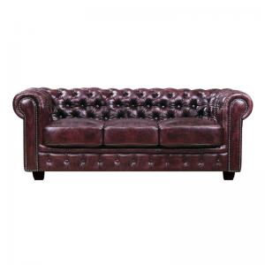 CHESTERFIELD Birmingham Καναπές 3Θέσιος Σαλονιού Καθιστικού, Δέρμα Antique Red - 201x92x74cm