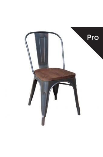 RELIX Wood Καρέκλα-Pro, Στοιβαζόμενη, Μέταλλο Βαφή Antique Black,Κάθισμα Dark Oak - 45x51x85cm