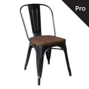 RELIX Wood Καρέκλα-Pro, Στοιβαζόμενη, Μέταλλο Βαφή Μαύρο, Κάθισμα Dark Oak - 45x51x85cm