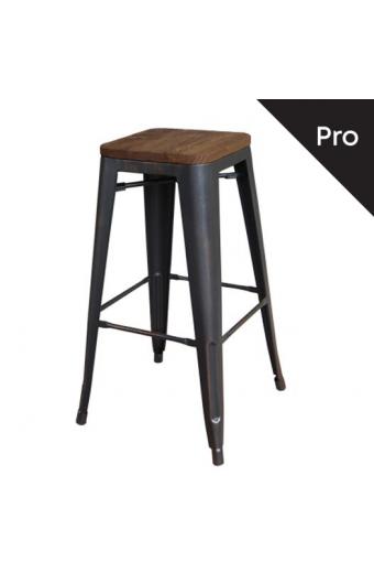 RELIX Wood Σκαμπό Bar-Pro, Μέταλλο Βαφή Antique Black, Απόχρωση Ξύλου Dark Oak