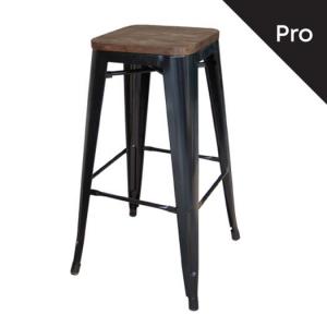 RELIX Wood Σκαμπό Bar-Pro, Στοιβαζόμενο, Μέταλλο Βαφή Μαύρο, Κάθισμα Dark Oak - 43x43 H.76cm
