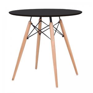 ART Wood Τραπέζι, Πόδια Οξιά Φυσικό, Επιφάνεια MDF Μαύρο - Φ80cm H.74cm