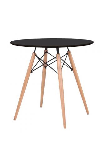 ART Wood Τραπέζι, Πόδια Οξιά Φυσικό, Επιφάνεια MDF Μαύρο - Φ80cm H.74cm