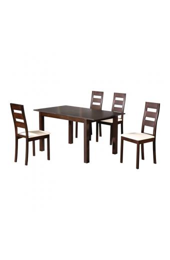 MILLER Set Τραπεζαρία Κουζίνας Ξύλινη Επεκτεινόμενο Τραπέζι + 4 Καρέκλες Σκ.Καρυδί-PVC Εκρού
