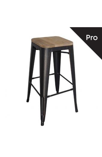 RELIX Wood Σκαμπό Bar-Pro, Μέταλλο Βαφή Antique Black, Απόχρωση Ξύλου Natural Oak