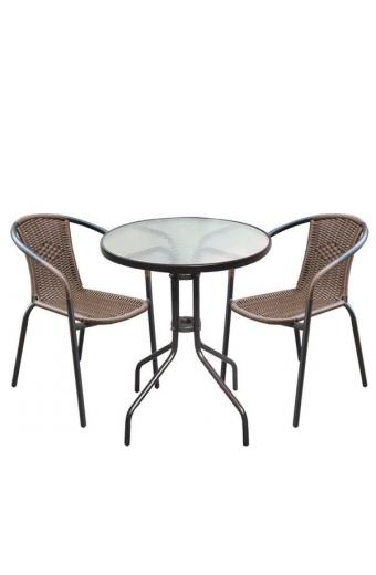 BALENO Set Κήπου - Βεράντας: Τραπέζι + 2 Πολυθρόνες Μέταλλο Καφέ - Wicker Brown