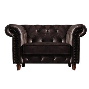 CHESTERFIELD-Air Πολυθρόνα Σαλονιού - Καθιστικού, Ύφασμα Leather Air, Χρώμα Σκούρο Καφέ - 117x89x75cm