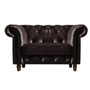 CHESTERFIELD Πολυθρόνα Σαλονιού - Καθιστικού, Ύφασμα Leather Air, Χρώμα Σκούρο Καφέ