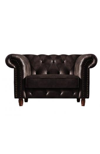 CHESTERFIELD-Air Πολυθρόνα Σαλονιού - Καθιστικού, Ύφασμα Leather Air, Χρώμα Σκούρο Καφέ - 117x89x75cm