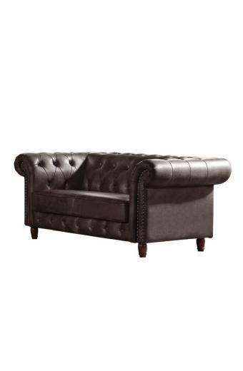 CHESTERFIELD Καναπές 2Θέσιος Σαλονιού - Καθιστικού, Ύφασμα Leather Air, Χρώμα Σκούρο Καφέ