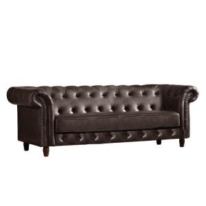 CHESTERFIELD Καναπές 3Θέσιος Σαλονιού - Καθιστικού, Ύφασμα Leather Air, Χρώμα Σκούρο Καφέ