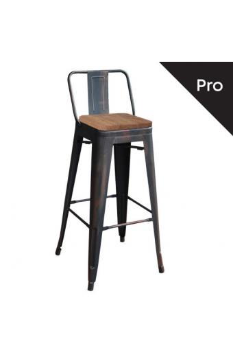 RELIX Wood Σκαμπό Bar-Pro με Πλάτη, Μέταλλο Βαφή Antique Black, Απόχρωση Ξύλου Dark Oak