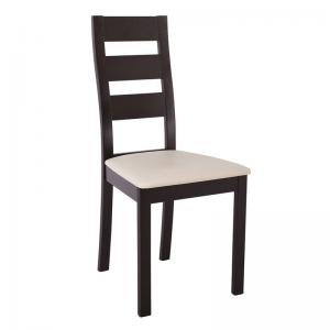 MILLER Καρέκλα Οξιά Σκούρο Καρυδί, PVC Εκρού