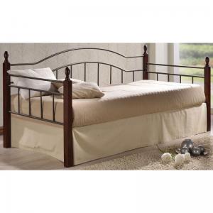 VINCENT Daybed Κρεβάτι Μονό Μέταλλο Βαφή Μαύρο, Ξύλο Καρυδί - 98x201x99cm για Στρώμα 90x190