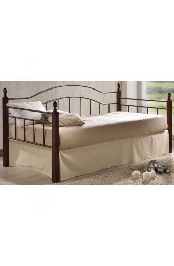 VINCENT Daybed Κρεβάτι Μονό Μέταλλο Βαφή Μαύρο, Ξύλο Καρυδί - 98x201x99cm για Στρώμα 90x190