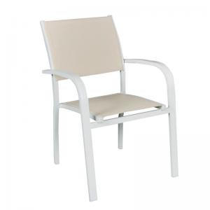 AMIRAL Πολυθρόνα Dining Αλουμίνιο Βαφή Άσπρο Textilene Μπεζ - 57x64x86cm