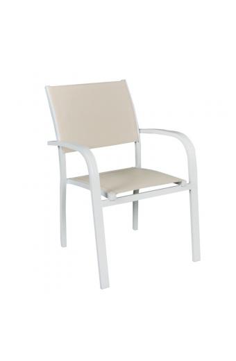 AMIRAL Πολυθρόνα Dining Αλουμίνιο Βαφή Άσπρο Textilene Μπεζ - 57x64x86cm