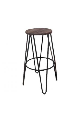 ARCO Wood Σκαμπό Bar, Μέταλλο Βαφή Antique Black, Ξύλο Απόχρωση Dark Oak