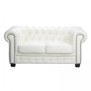 CHESTERFIELD Birmingham Καναπές 2Θέσιος Σαλονιού Καθιστικού, Δέρμα, Άσπρο - 155x91x74cm