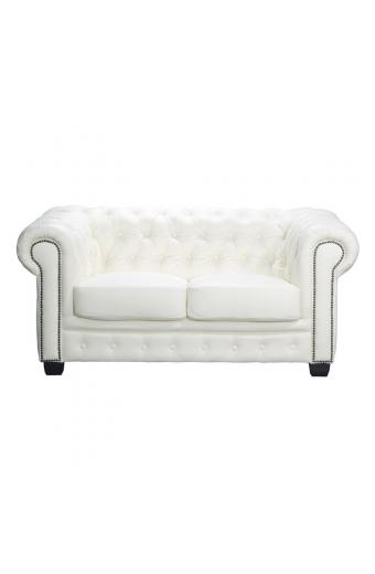 CHESTERFIELD Birmingham Καναπές 2Θέσιος Σαλονιού Καθιστικού, Δέρμα, Άσπρο - 155x91x74cm