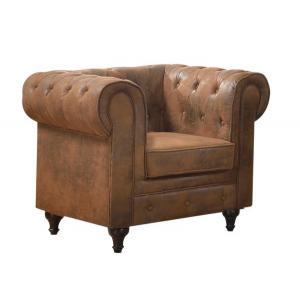 CHESTERFIELD York Πολυθρόνα Σαλονιού - Καθιστικού, Ύφασμα Απόχρωση Καφέ Camel - 110x82x77cm