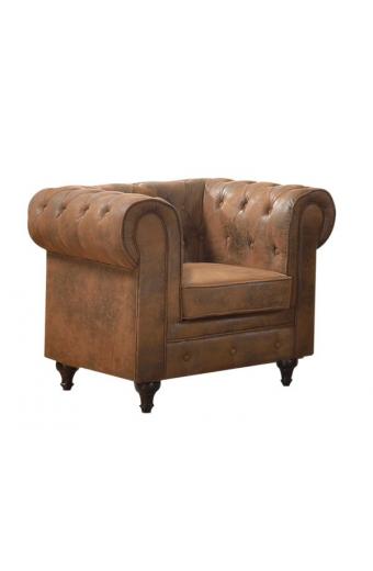 CHESTERFIELD York Πολυθρόνα Σαλονιού - Καθιστικού, Ύφασμα Απόχρωση Καφέ Camel - 110x82x77cm