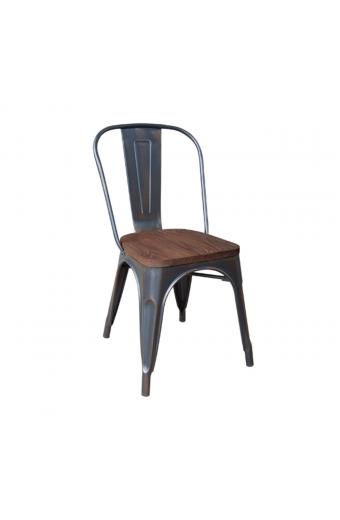 RELIX Wood Καρέκλα-Pro, Στοιβαζόμενη, Μέταλλο Βαφή Antique Black,Κάθισμα Dark Oak - 45x51x85cm
