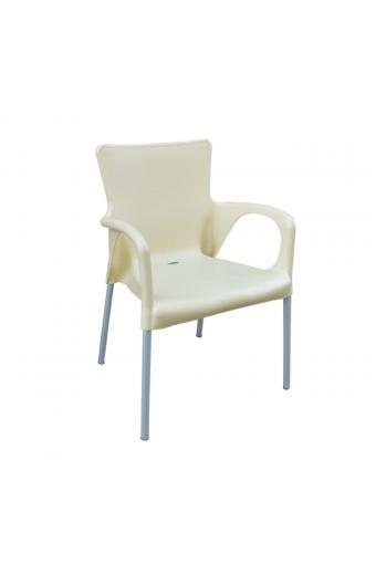 LARA Πολυθρόνα Pro Dining Στοιβαζόμενη, ALU Silver, PP - UV Protection Απόχρωση Εκρού - 60x52x85cm