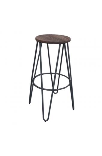 ARCO Wood Σκαμπό Bar, Μέταλλο Βαφή Μαύρο, Ξύλο Απόχρωση Dark Oak - Φ52cm H.76cm ( Κάθισμα Φ33cm)