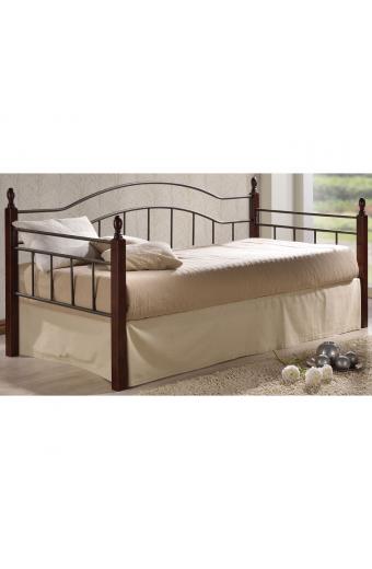 VINCENT Daybed Κρεβάτι Μονό Μέταλλο Βαφή Μαύρο, Ξύλο Καρυδί - 98x201x99cm για Στρώμα 90x190