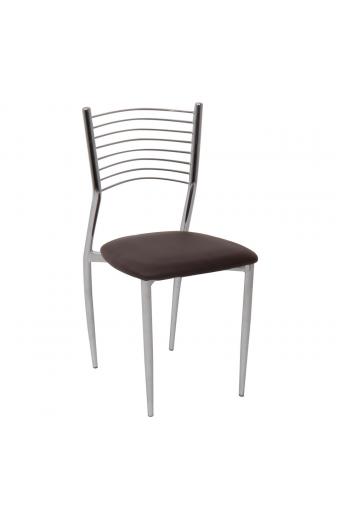 VIVIAN Καρέκλα Μέταλλο Χρώμιο, PVC Σκούρο Καφέ - 40x44x83cm
