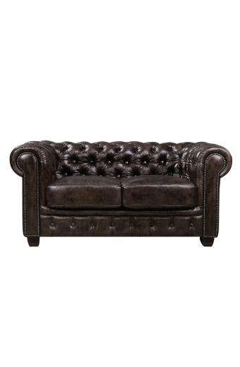 CHESTERFIELD Birmingham Καναπές 2Θέσιος Σαλονιού Καθιστικού,Δέρμα Απόχρωση Καφέ - 155x91x74cm