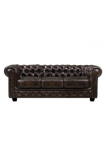 CHESTERFIELD Birmingham Καναπές 3Θέσιος Σαλονιού Καθιστικού,Δέρμα Απόχρωση Καφέ - 201x92x74cm
