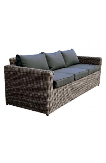 ARIZONA 3Θέσιος Καναπές Κήπου ALU, 4mm Half-Round Wicker Grey Brown, Μαξιλάρια Ανθρακί - 195x77x73cm