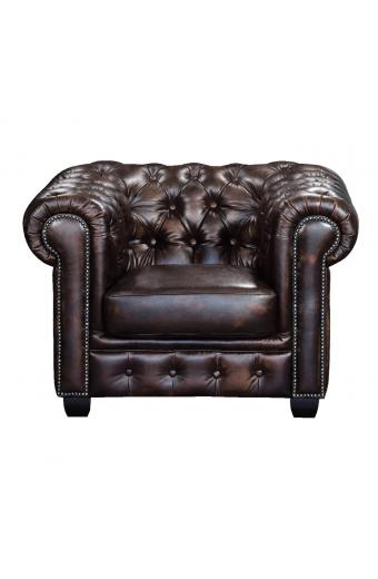 CHESTERFIELD Birmingham Πολυθρόνα Σαλονιού Καθιστικού,Δέρμα Απόχρωση Καφέ - 103x92x72cm