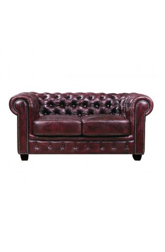 CHESTERFIELD Birmingham Καναπές 2Θέσιος Σαλονιού Καθιστικού, Δέρμα Antique Red - 155x91x74cm