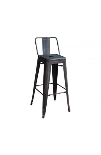 RELIX Σκαμπό Bar-Pro με Πλάτη, Μέταλλο Βαφή Antique Black - 43x43x76/100cm
