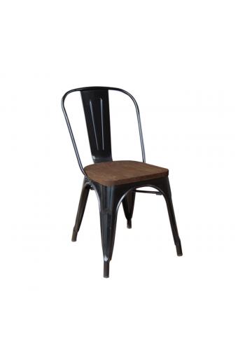 RELIX Wood Καρέκλα-Pro, Στοιβαζόμενη, Μέταλλο Βαφή Μαύρο, Κάθισμα Dark Oak - 45x51x85cm