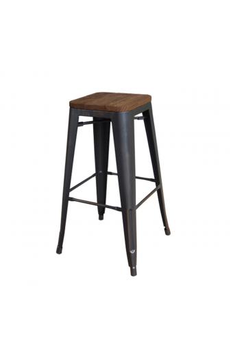 RELIX Wood Σκαμπό Bar-Pro, Στοιβαζόμενο, Μέταλλο Βαφή Antique Black,Κάθισμα Dark Oak - 43x43 H.76cm
