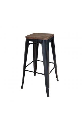 RELIX Wood Σκαμπό Bar-Pro, Στοιβαζόμενο, Μέταλλο Βαφή Μαύρο, Κάθισμα Dark Oak - 43x43 H.76cm