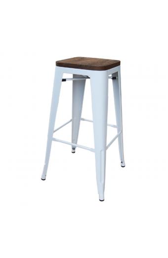 RELIX Wood Σκαμπό Bar-Pro, Στοιβαζόμενο, Μέταλλο Βαφή Άσπρο, Κάθισμα Dark Oak - 43x43 H.76cm