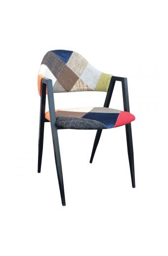 DELTA Πολυθρόνα Μέταλλο Βαφή Μαύρο, Ύφασμα Patchwork - 50x55x80cm