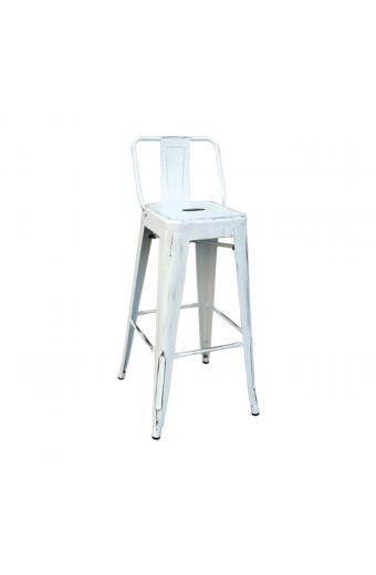 RELIX Σκαμπό Bar-Pro με Πλάτη, Μέταλλο Βαφή Antique White - 43x43x76/100cm