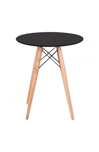 ART Wood Τραπέζι, Πόδια Οξιά Φυσικό, Επιφάνεια MDF Μαύρο - Φ60cm H.70cm