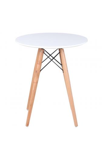 ART Wood Τραπέζι, Πόδια Οξιά Φυσικό, Επιφάνεια MDF Άσπρο - Φ60cm H.70cm